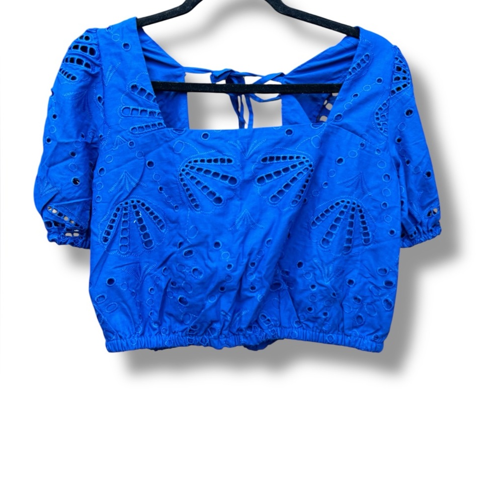 Loft Shell Eyelet Tie Back Square Neck Blouse Medium